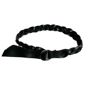 Black Faux Leather Chunky Thick Braided Belt D Ring